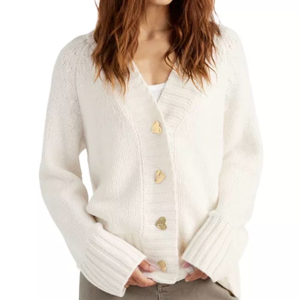 Splendid Hartley White Button-Up cardigan w gold heart buttons